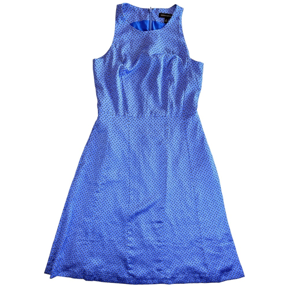 Banana Republic Dinah Fit & Flare Dress Size 6 Blue Polka Dot Sleeveless Pockets